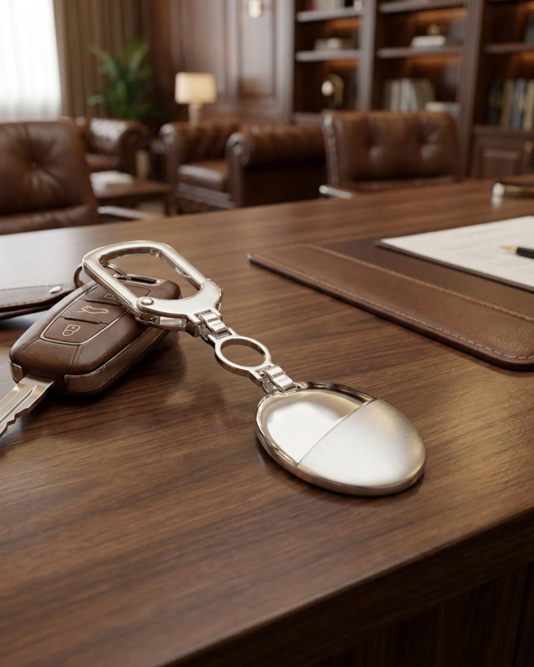 Dual Finish Oval Medallion Luxury Keychain