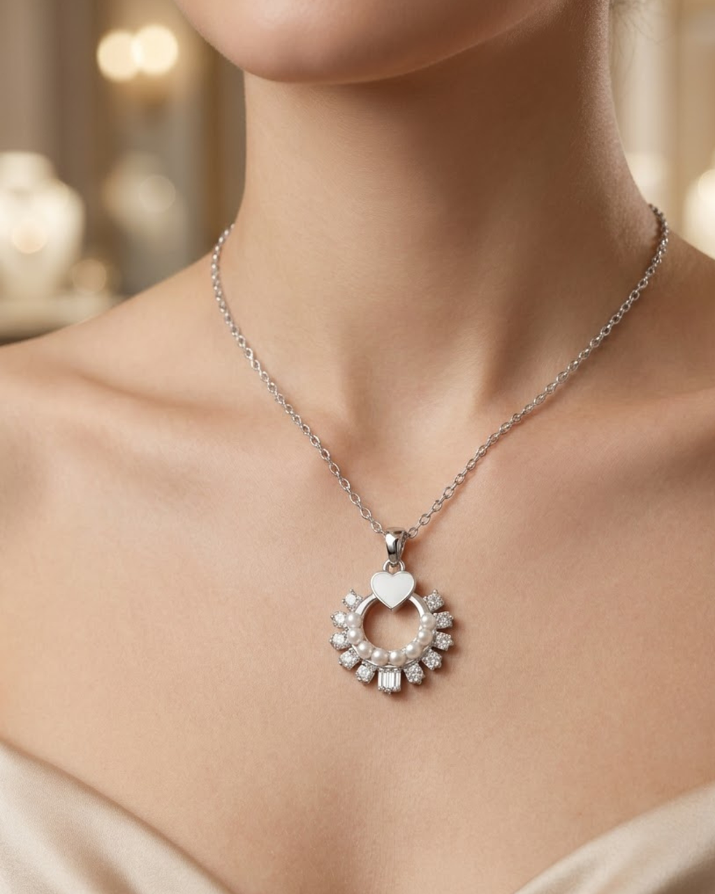 Heart Sunburst Necklace Sterling Silver
