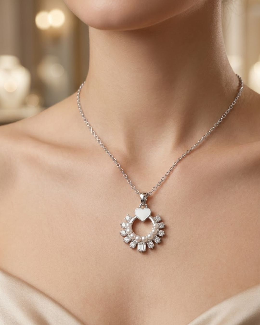 Heart Sunburst Necklace Sterling Silver