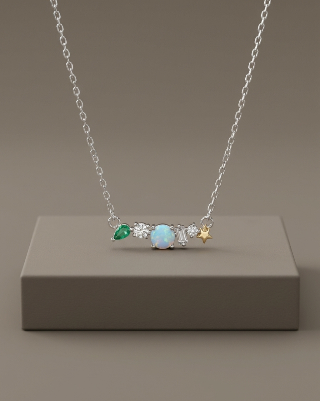 Multi Stone Cluster Necklace Sterling Silver