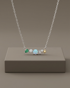 Multi Stone Cluster Necklace Sterling Silver