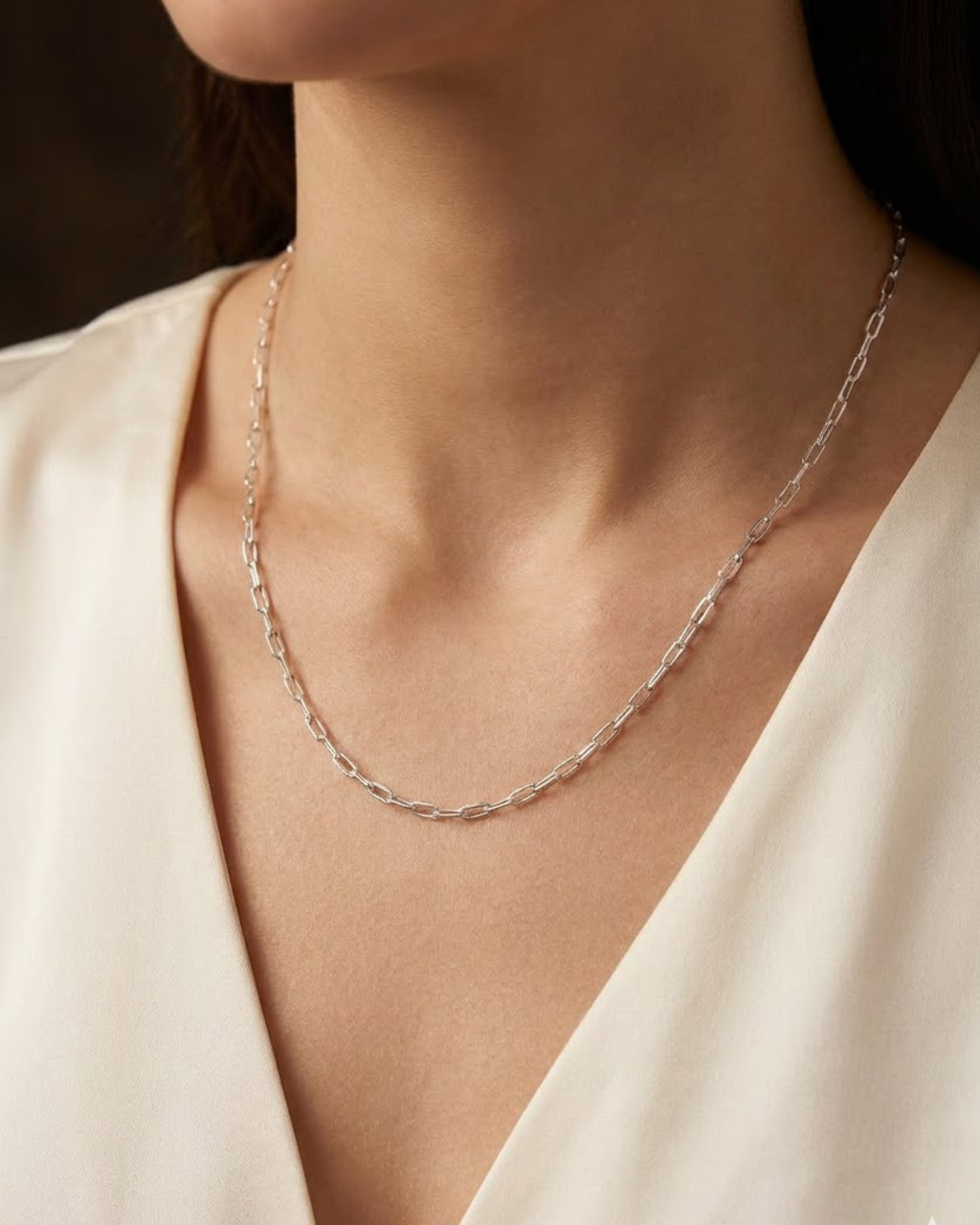 Elongated Paperclip Link Chain Sterling Silver