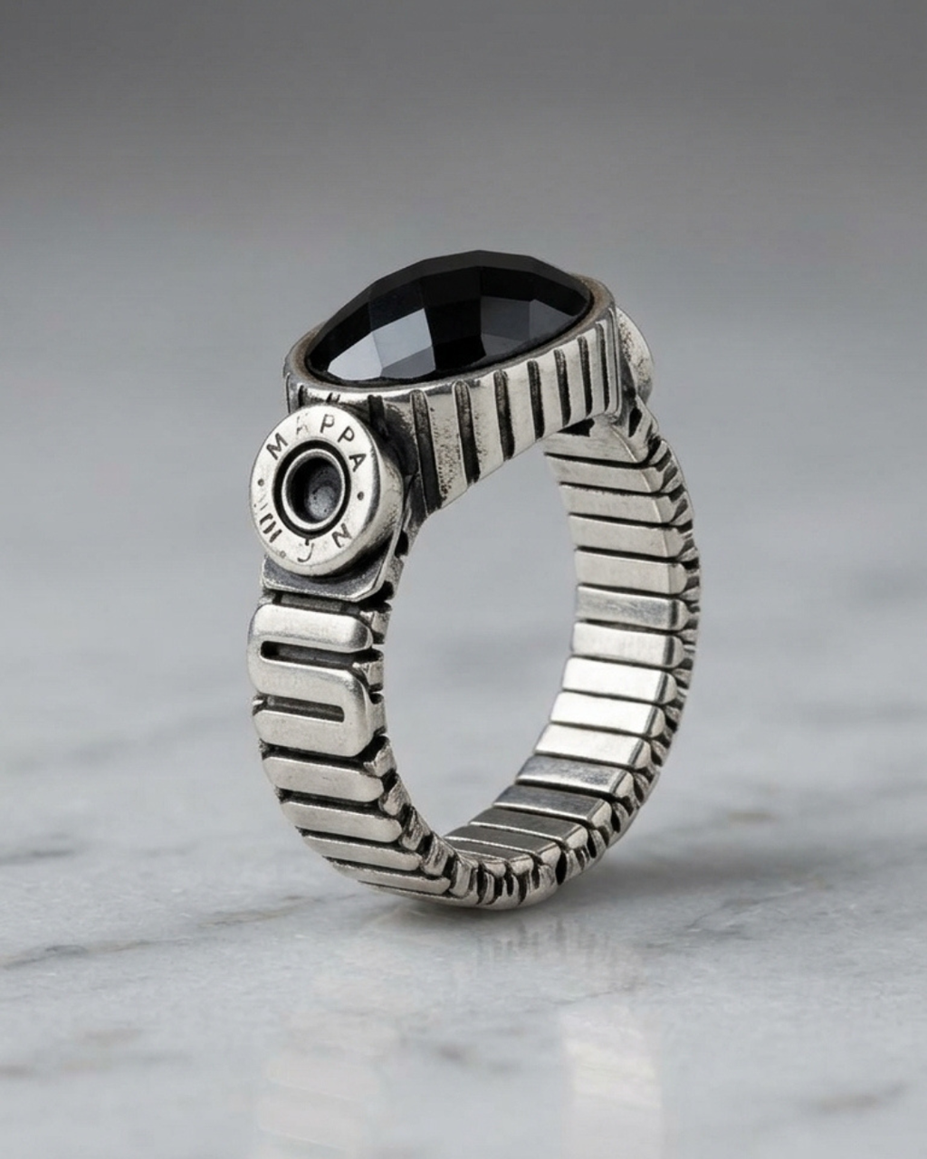 Facet Cut Onyx Industrial Men’s Ring