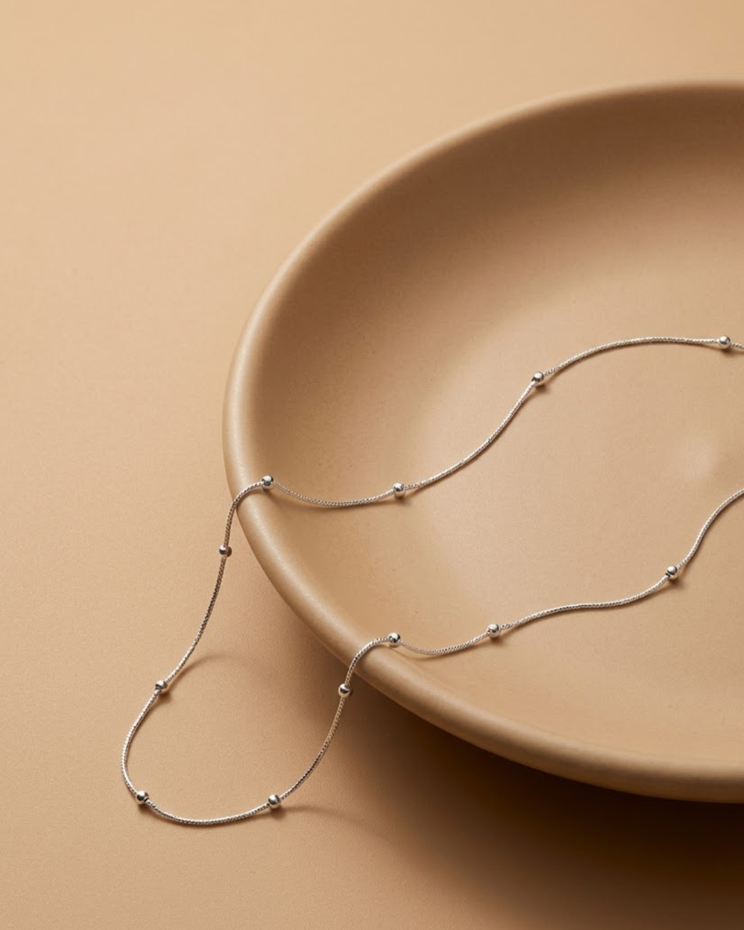 Beaded Station Chain Necklace Sterling Silver