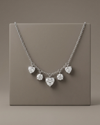 Heart and Round Cut Charm Necklace Sterling Silver