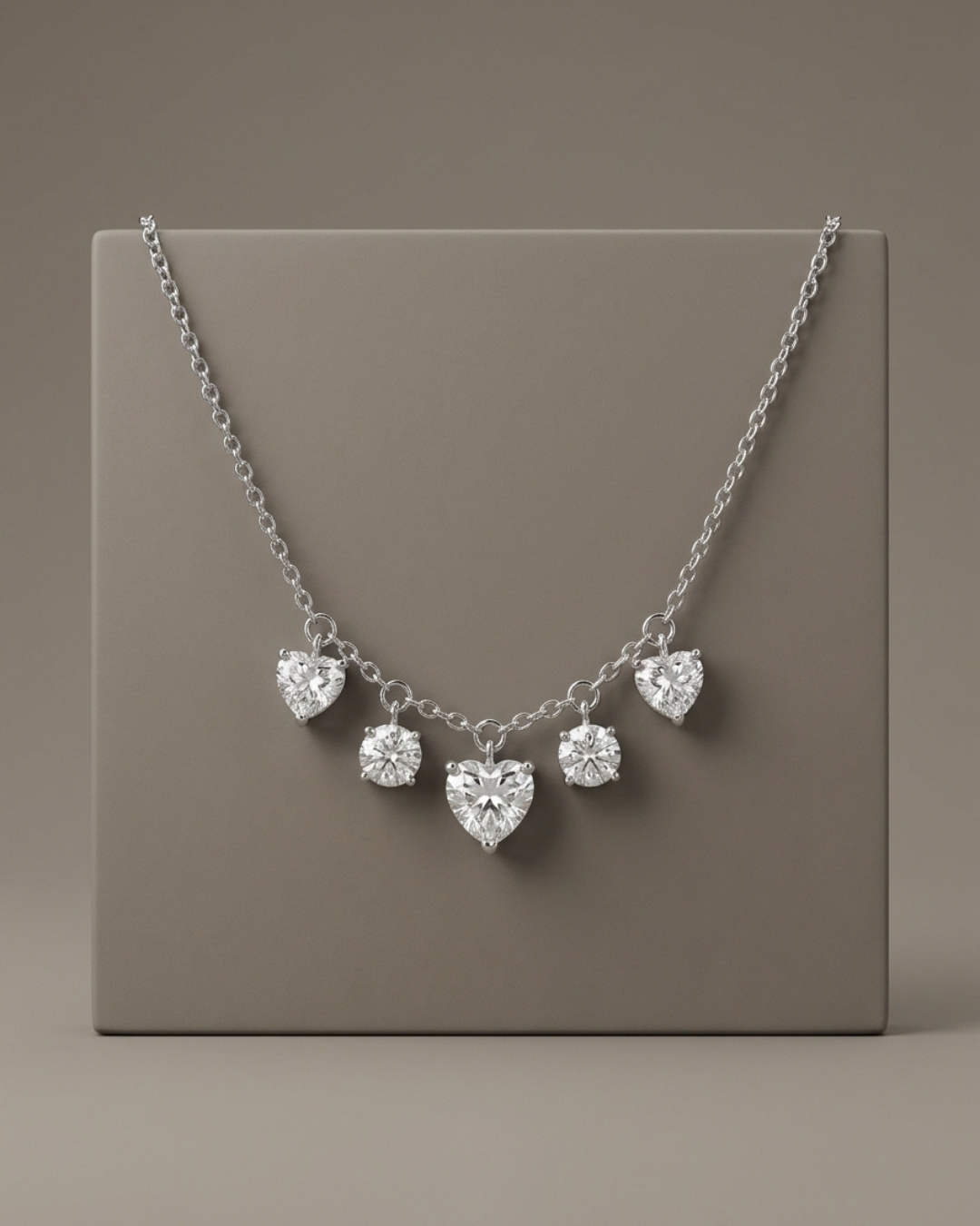 Heart and Round Cut Charm Necklace Sterling Silver