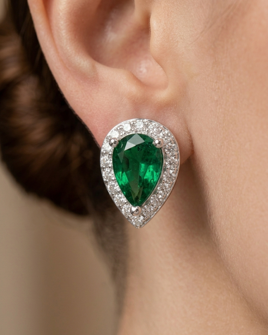 Pear Emerald Stud Earrings Sterling Silver