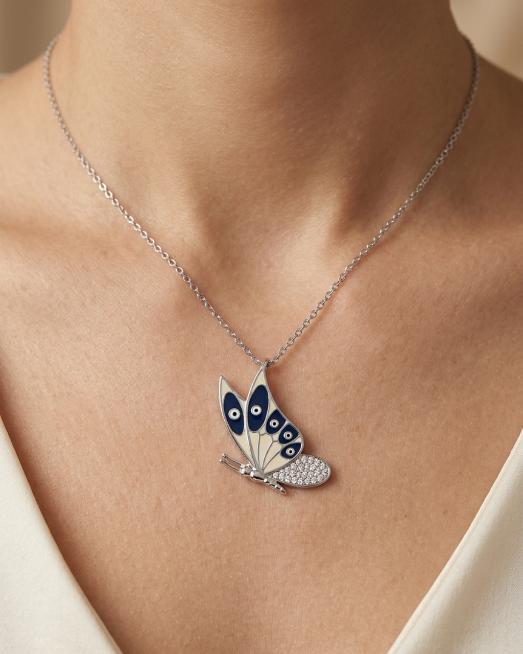 Enamel Butterfly Necklace Sterling Silver