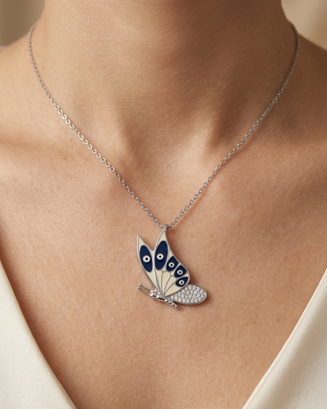 Enamel Butterfly Necklace Sterling Silver