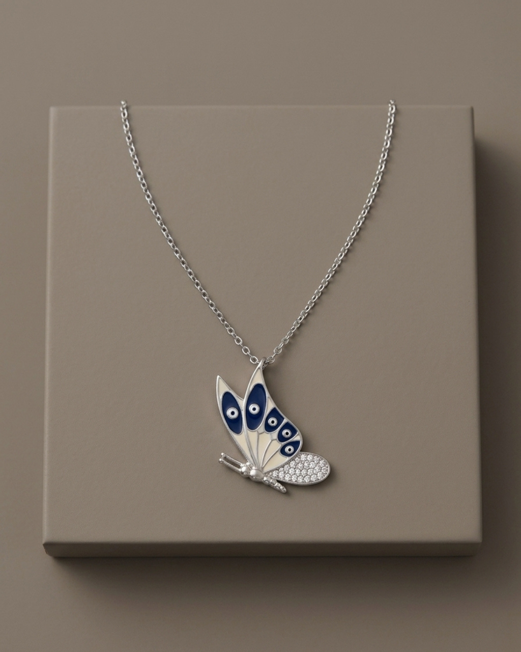 Enamel Butterfly Necklace Sterling Silver