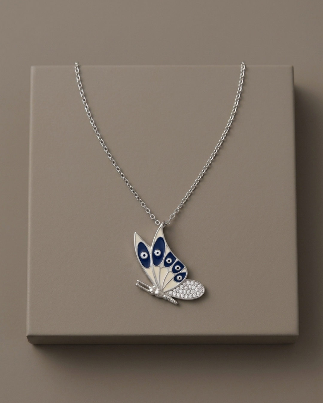 Enamel Butterfly Necklace Sterling Silver