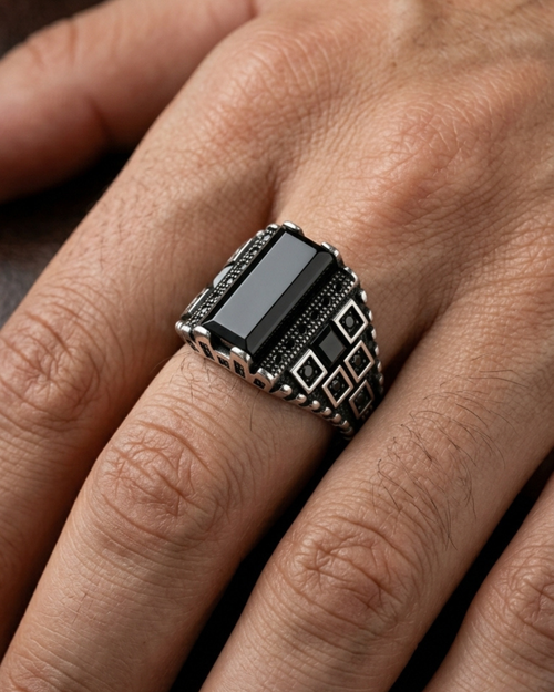 Architectural Grid Onyx Men's Ring