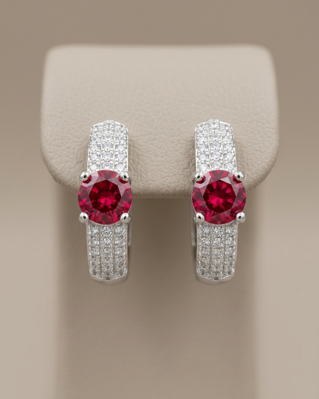 Round Cut Ruby Stud Earrings Sterling Silver