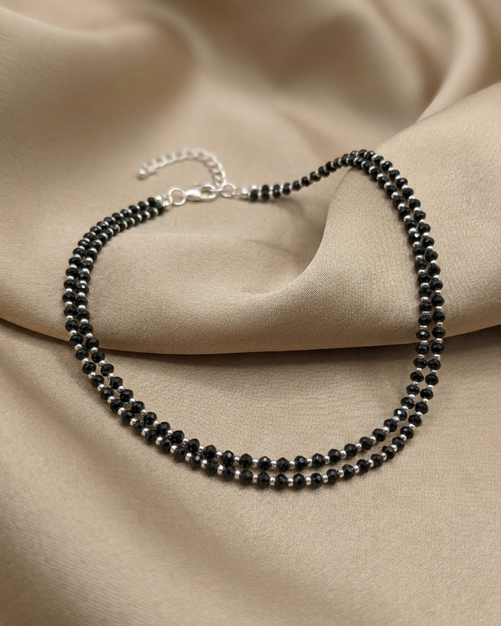 The Onyx Double Strand Silver Payal