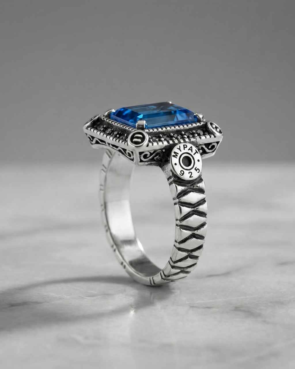 Sapphire Blue Industrial Men’s Ring