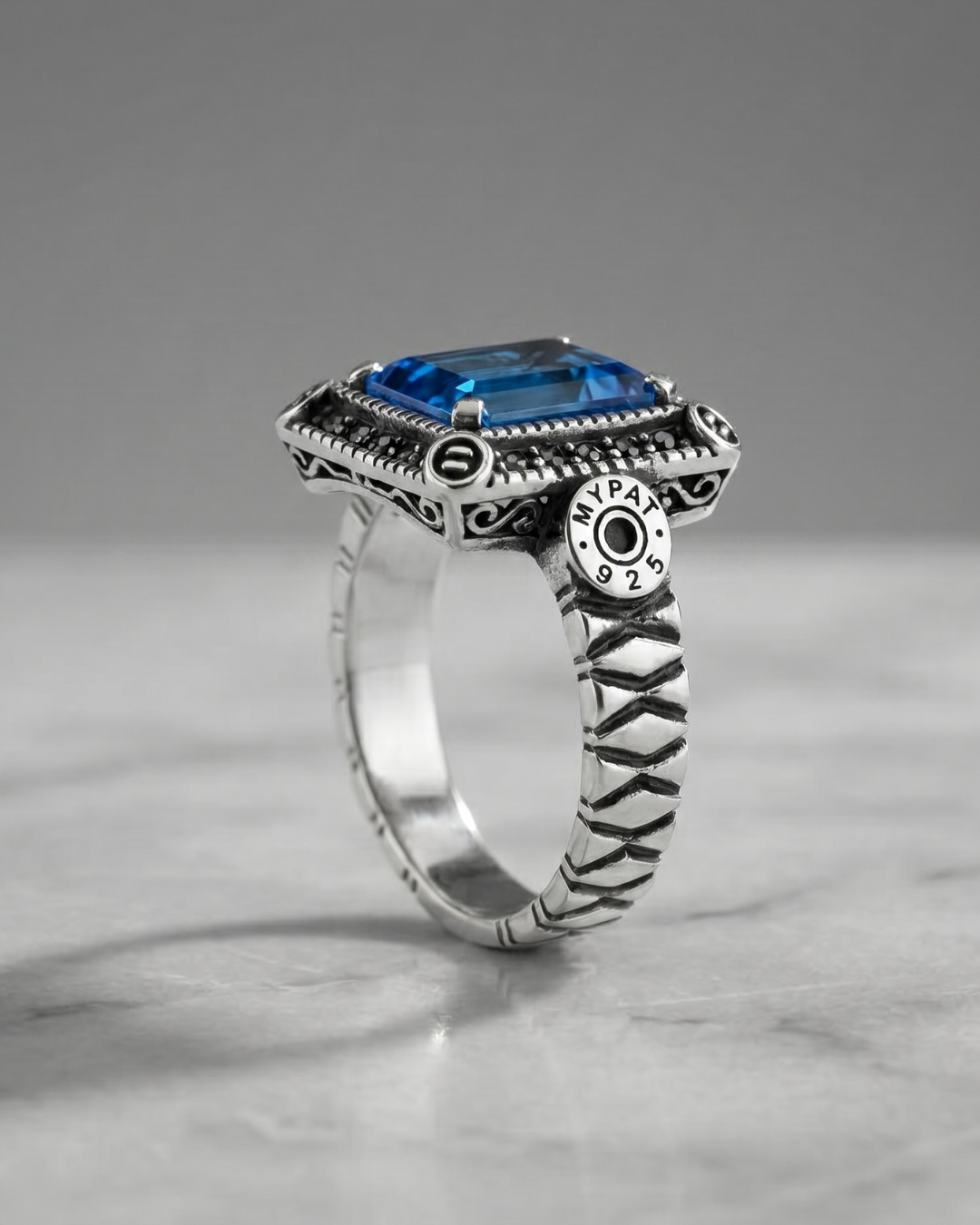 Sapphire Blue Industrial Men’s Ring