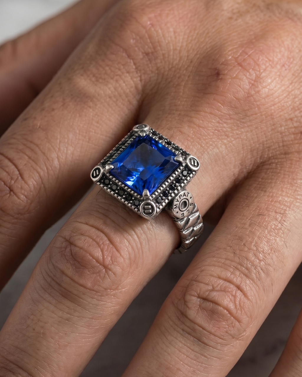 Sapphire Blue Industrial Men’s Ring
