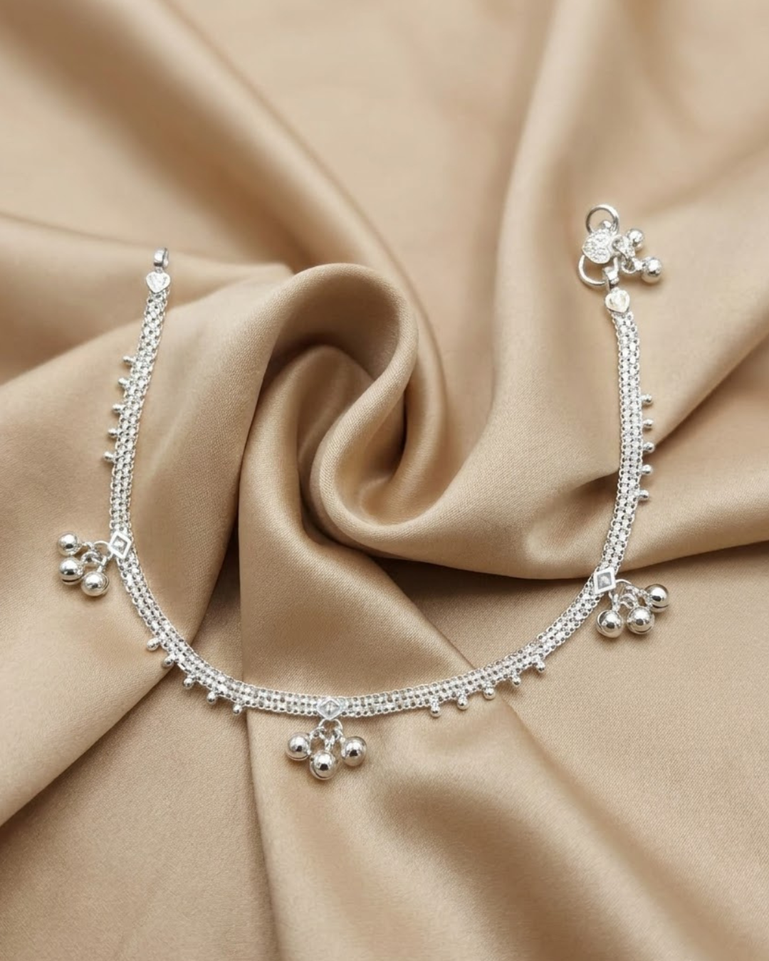 Traditional Ghungroo Charm Anklet Sterling Silver