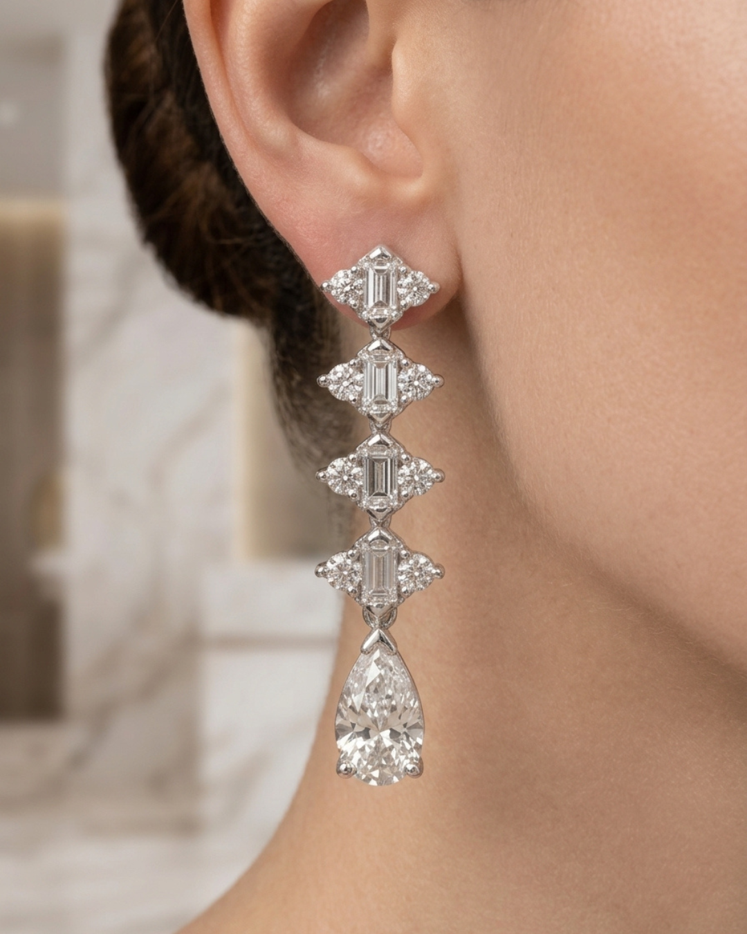 Geometric Drop Stud Earrings Sterling Silver