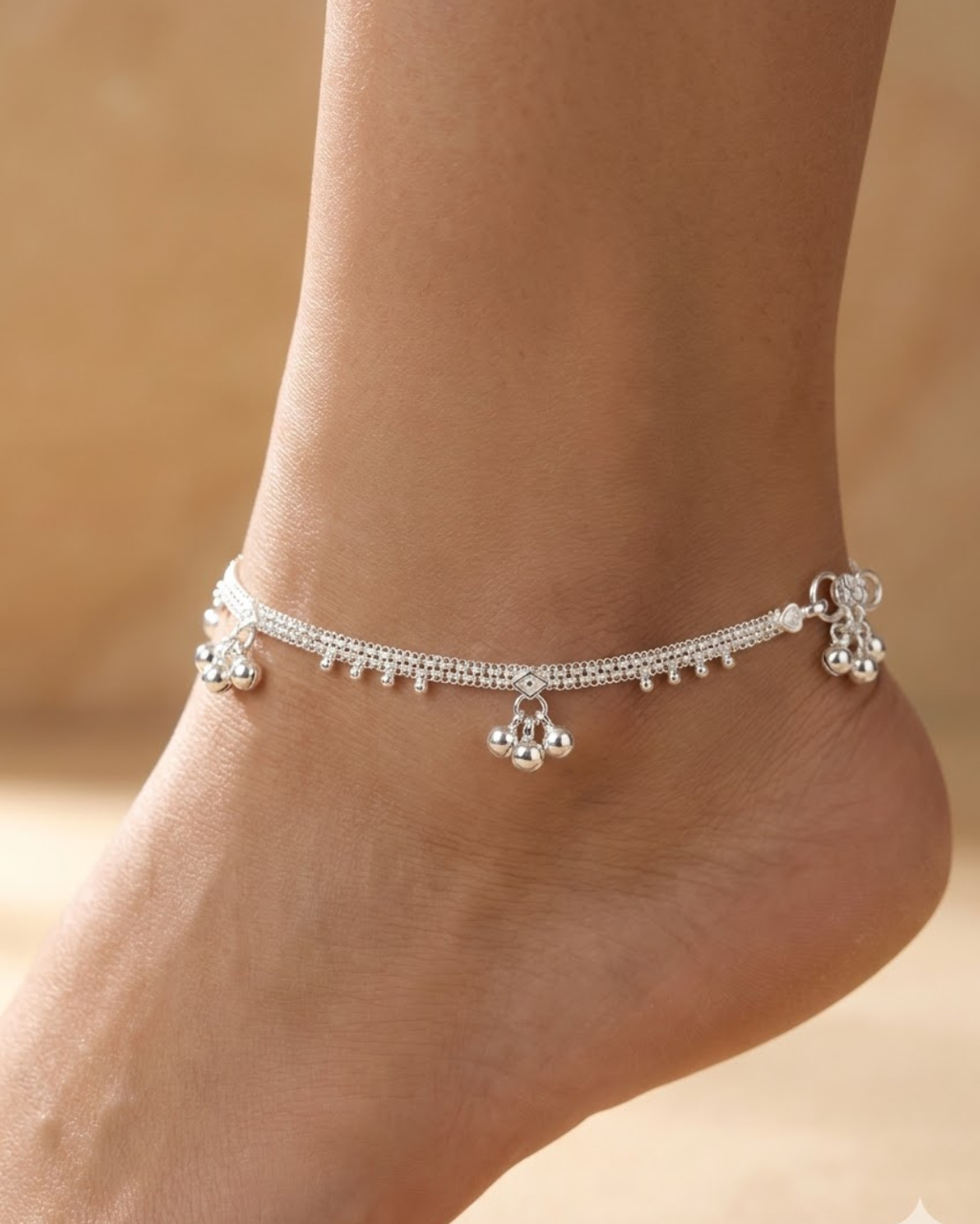 Traditional Ghungroo Charm Anklet Sterling Silver