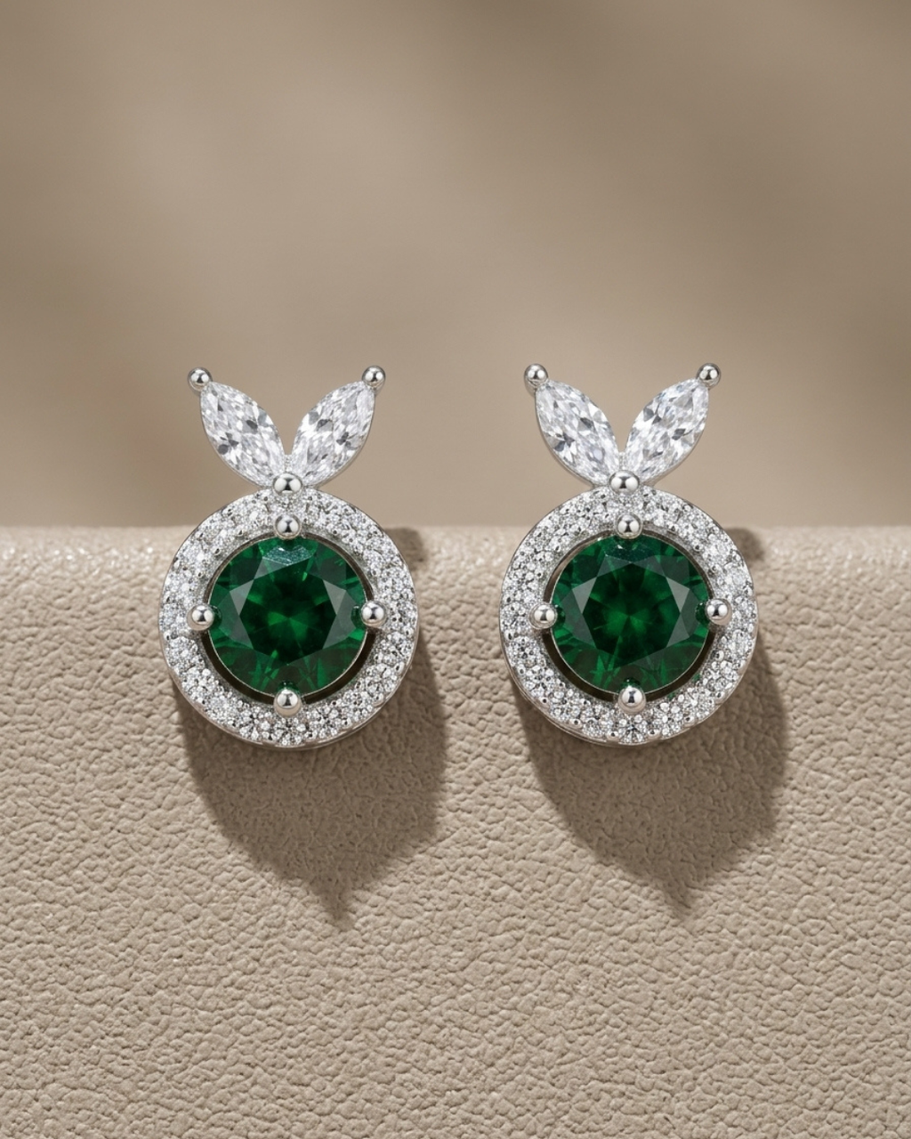 Marquise Emerald Stud Earrings Sterling Silver