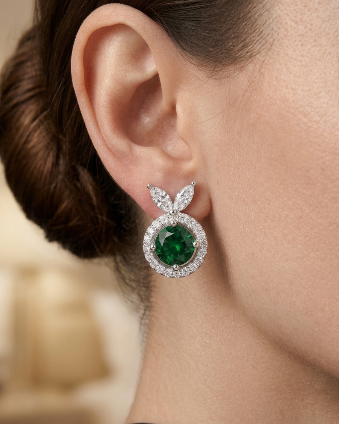 Marquise Emerald Stud Earrings Sterling Silver