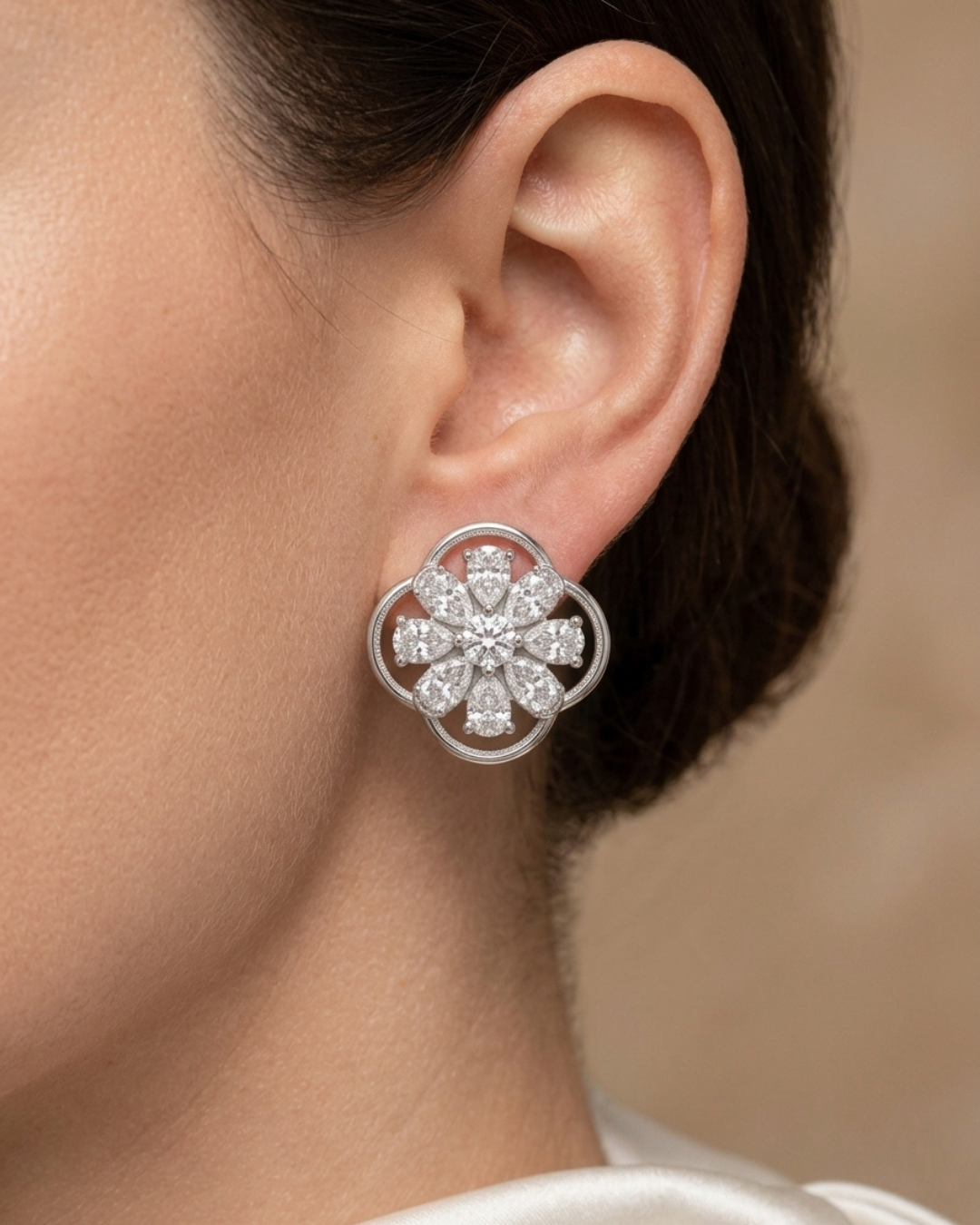 Floral Openwork Stud Earrings Sterling Silver