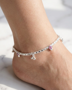 Floral Ruby stone Sterling Silver Anklet