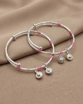 Pink Enamel Charm Silver Bangles