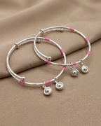 Pink Enamel Charm Silver Bangles