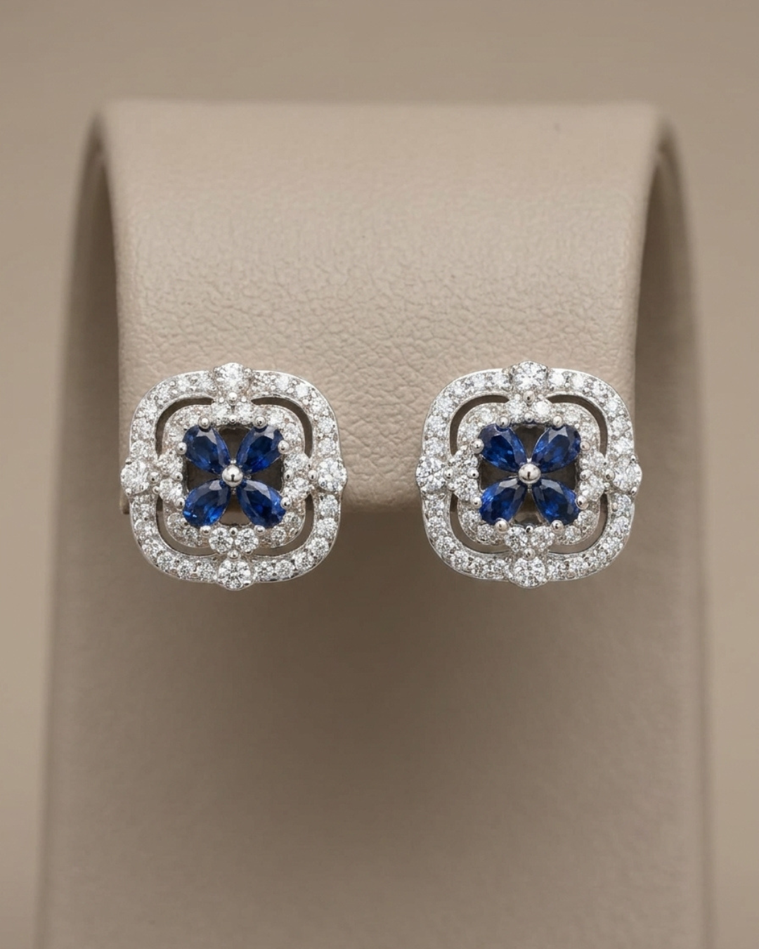 Cushion Flower Stud Earrings Sterling Silver