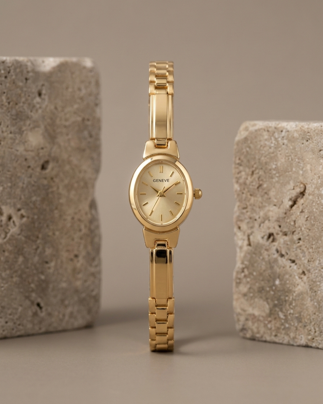 Luxury Gold Plated Oval Dial Bracelet Watch