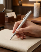 Silver Linear Grooved Ballpoint Pen