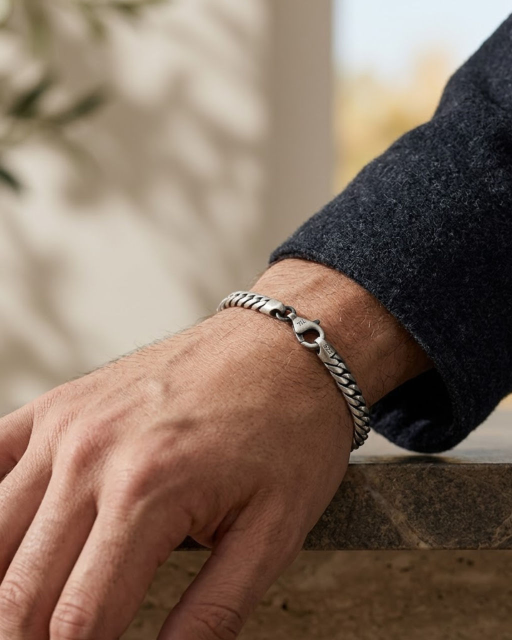 Oxidized Curb Men's Bracelet Sterling Silver