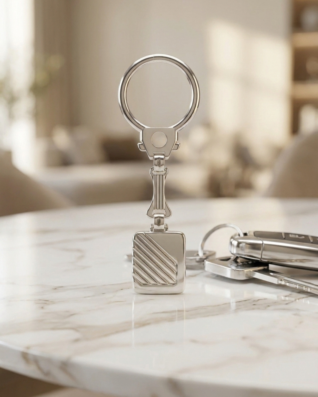 Silver Diagonal Stripe Keychain