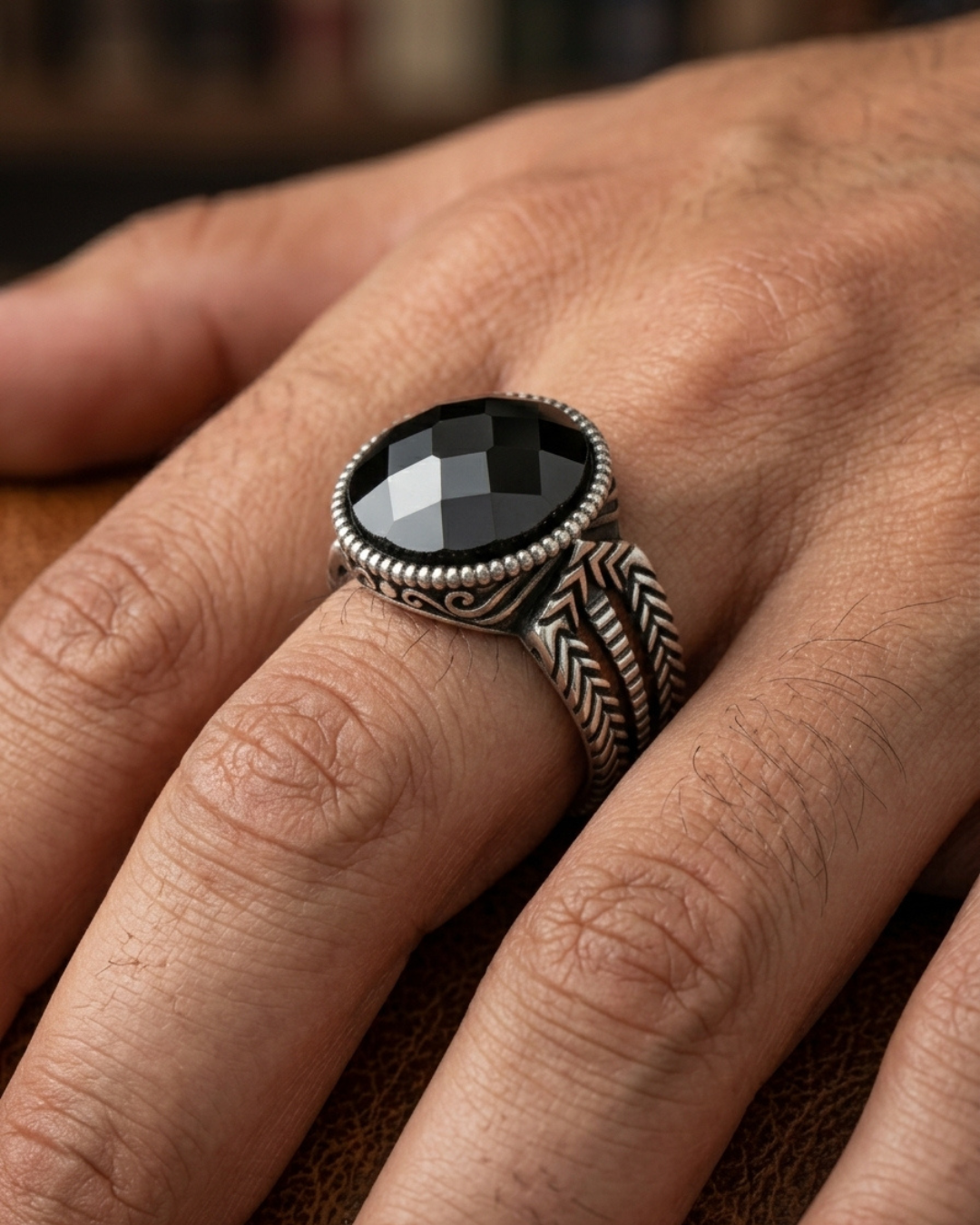 Imperial Onyx Chevron Signet Ring