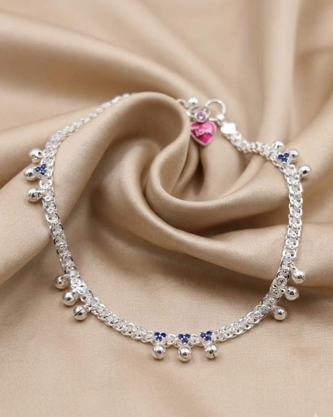 Floral Charm Anklet Sterling Silver