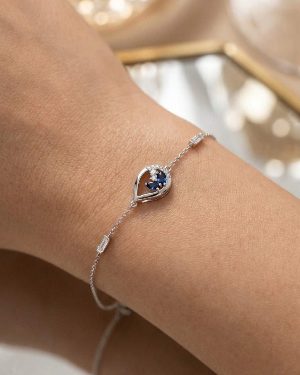 Royal Sapphire Dewdrop Charm Bracelet
