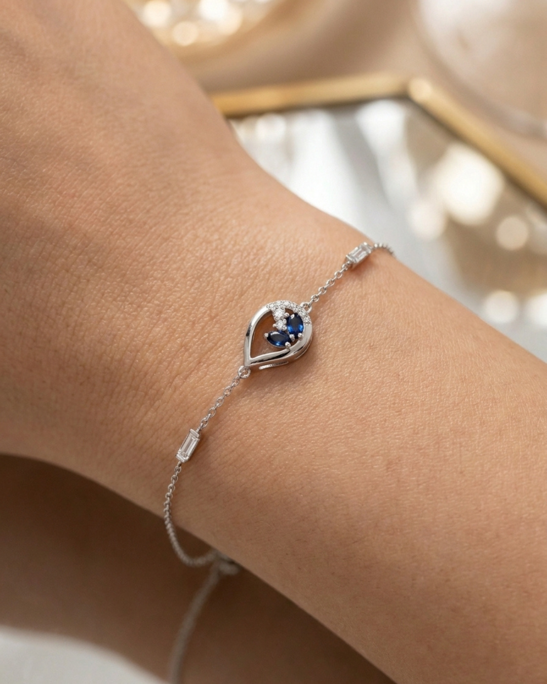 Royal Sapphire Dewdrop Charm Bracelet