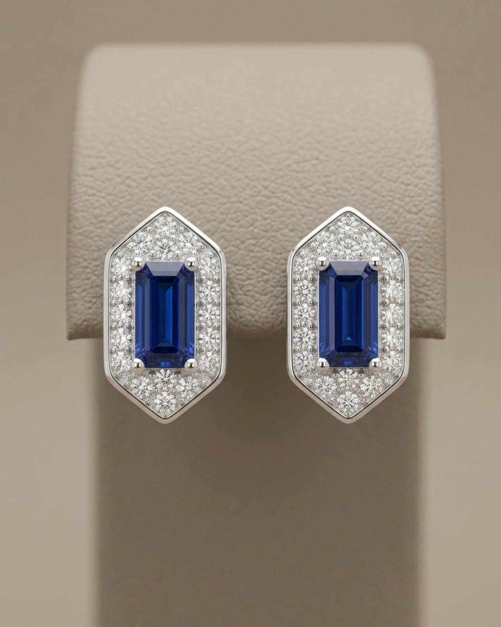 Emerald Cut Geometric Stud Earrings Sterling Silver