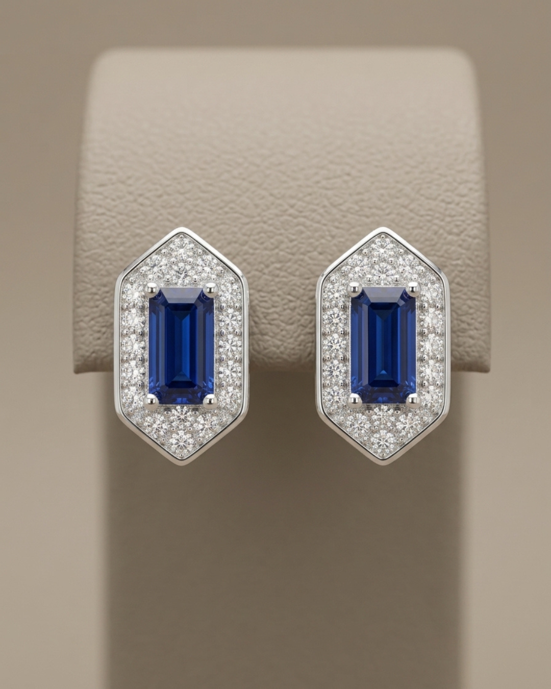 Emerald Cut Geometric Stud Earrings Sterling Silver