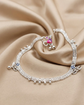 Pink Enamel Heart Ghungroo Silver Anklet