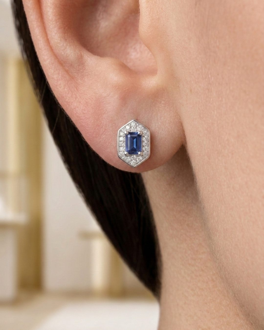 Emerald Cut Geometric Stud Earrings Sterling Silver
