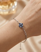 Sapphire Blue Clover Paperclip Bracelet