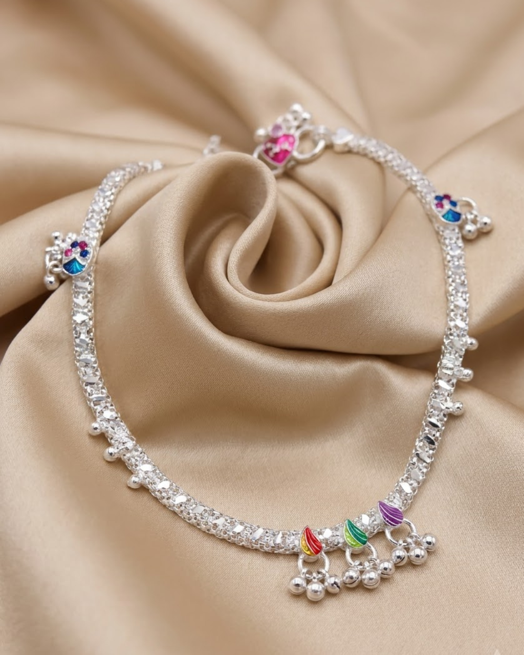 Multicolor Meenakari Anklet Sterling Silver