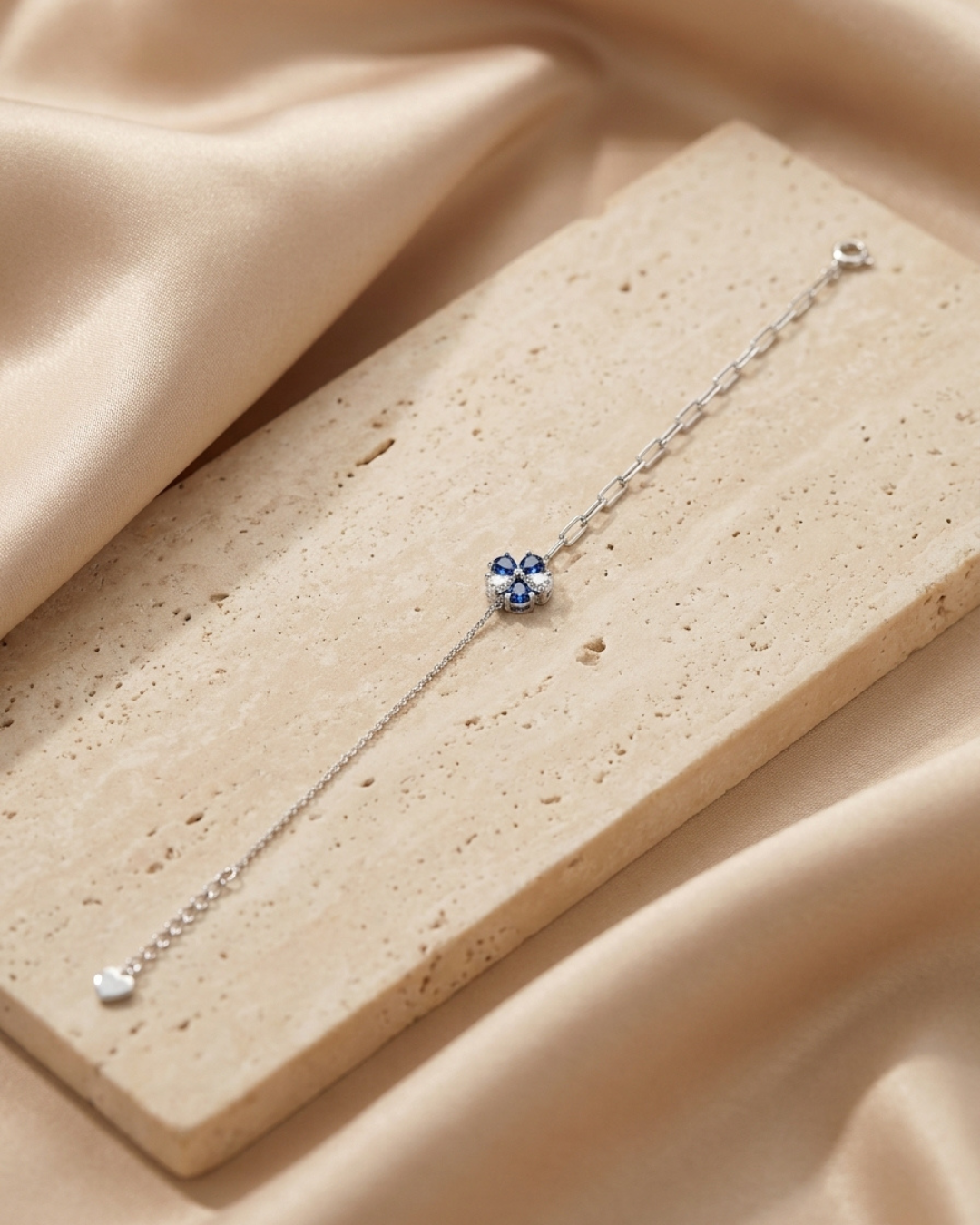 Sapphire Blue Clover Paperclip Bracelet