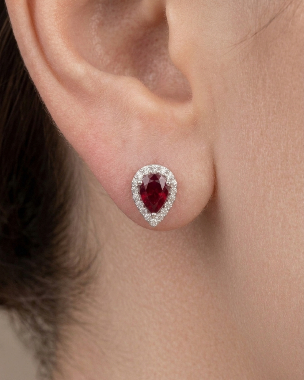 Teardrop Halo Stud Earrings Sterling Silver