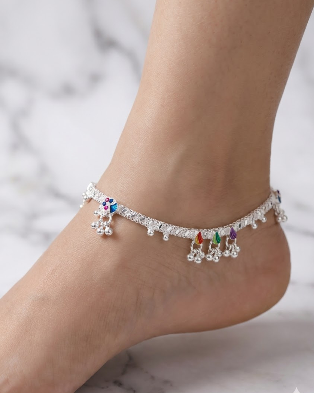 Multicolor Meenakari Anklet Sterling Silver