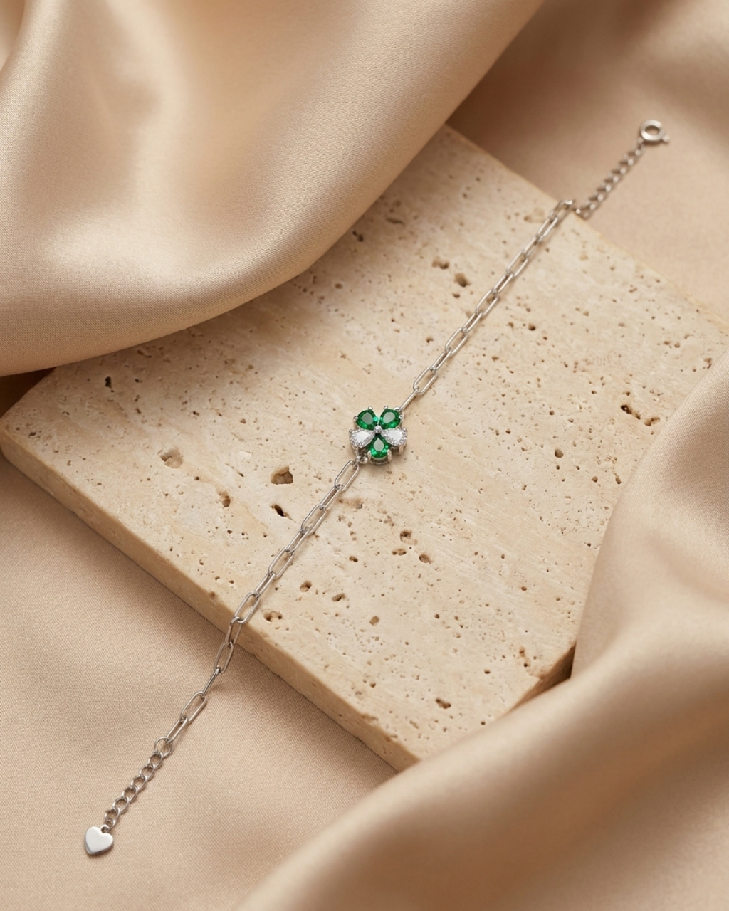 Emerald Clover Paperclip Bracelet