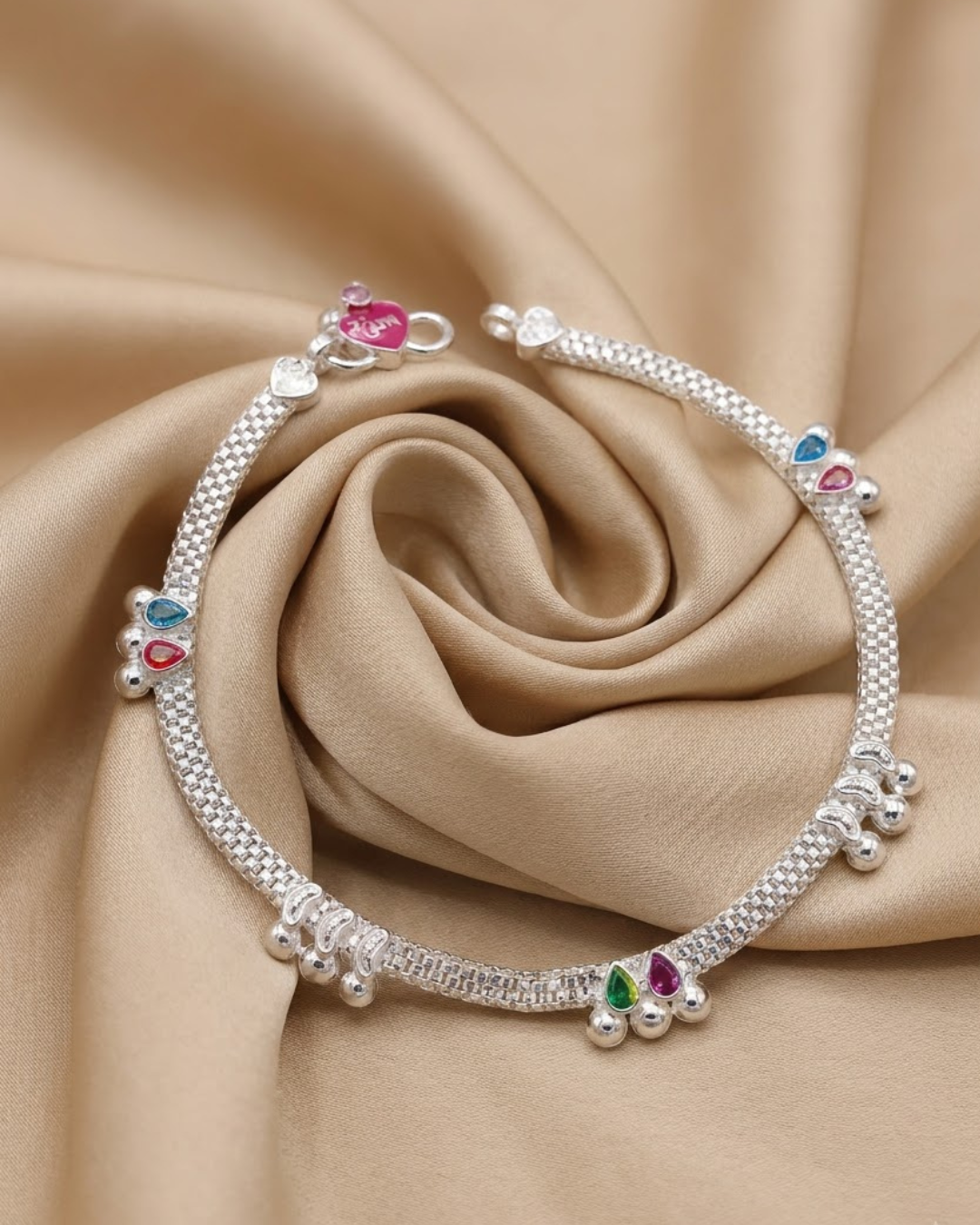 Teardrop Stone Cluster Anklet Sterling Silver